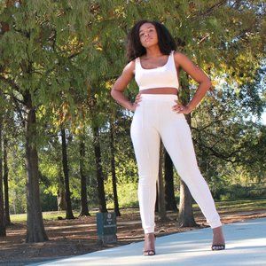 Doing Me Two-piece knitted crop top and trousers